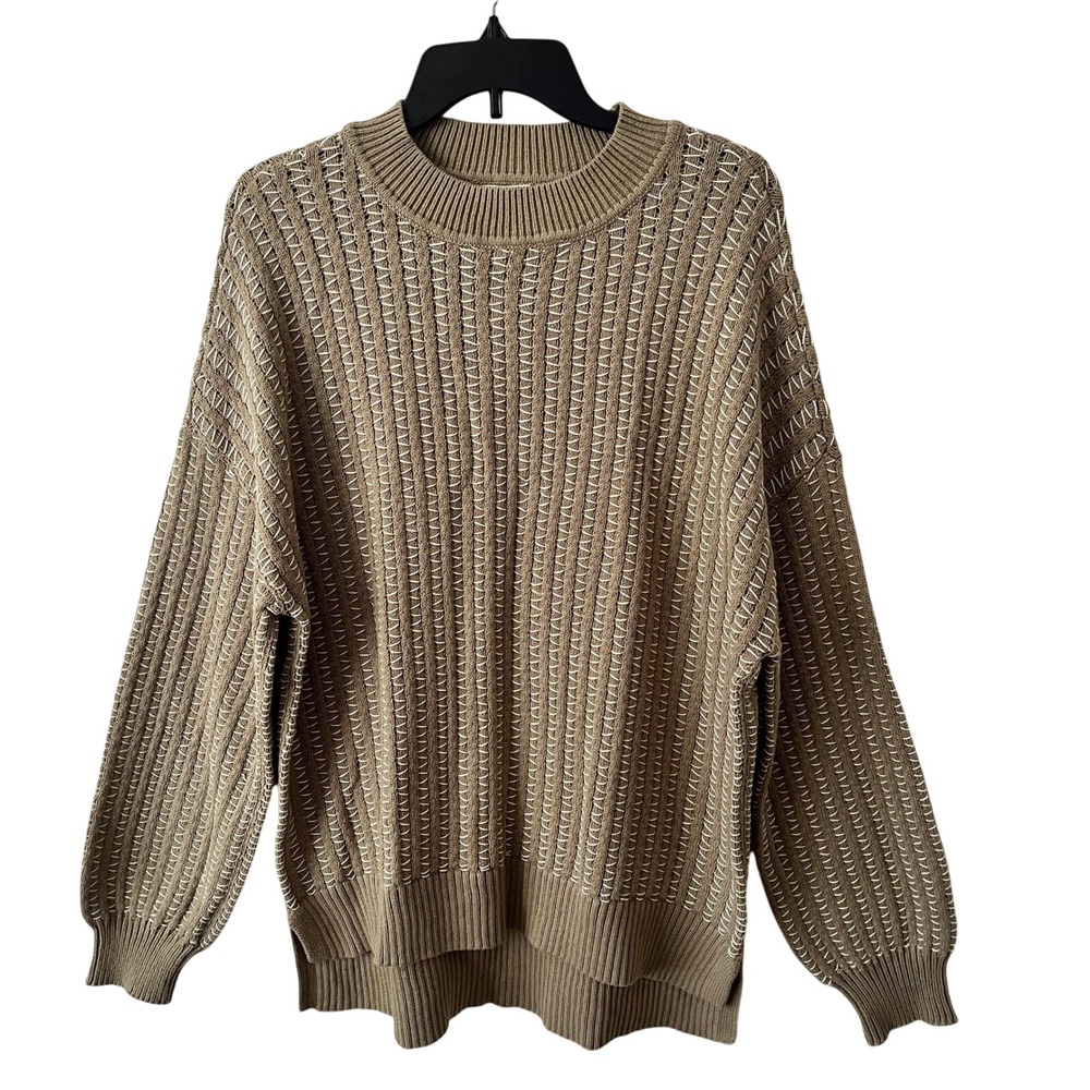 BKE Womens Sage Green Whipstitch Ribbed‎ Knit Oversized Sweater 110023256 NWT L